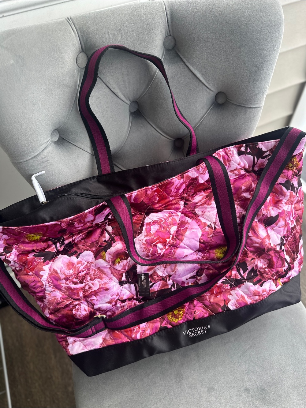 Victoria's Secret Pink Floral Quilted weekender tote bag